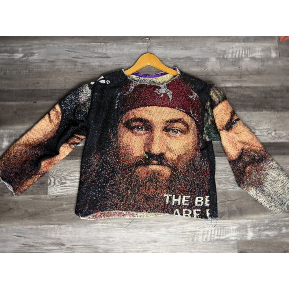 Duck Dynasty Woven Tapestry Graphic Sweater Multi Color Streetwear Top - Picture 2 of 4